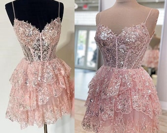 Lace Homecoming Dress Girl Dress Skirt Sweetheart Neckline HOCO Dress Short Prom Dress Short Formal Party Dress