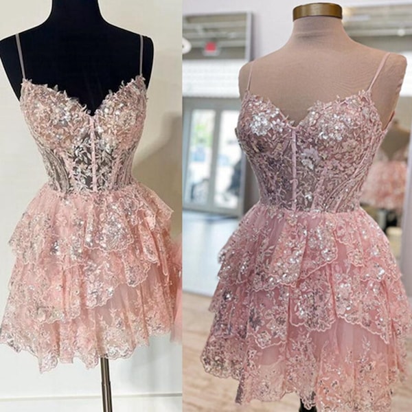 Lace Homecoming Dress Girl Dress Skirt Sweetheart Neckline HOCO Dress Short Prom Dress Short Formal Party Dress