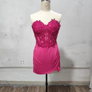 Hot Pink Sweetheart Dress: Short Satin Homecoming Dress