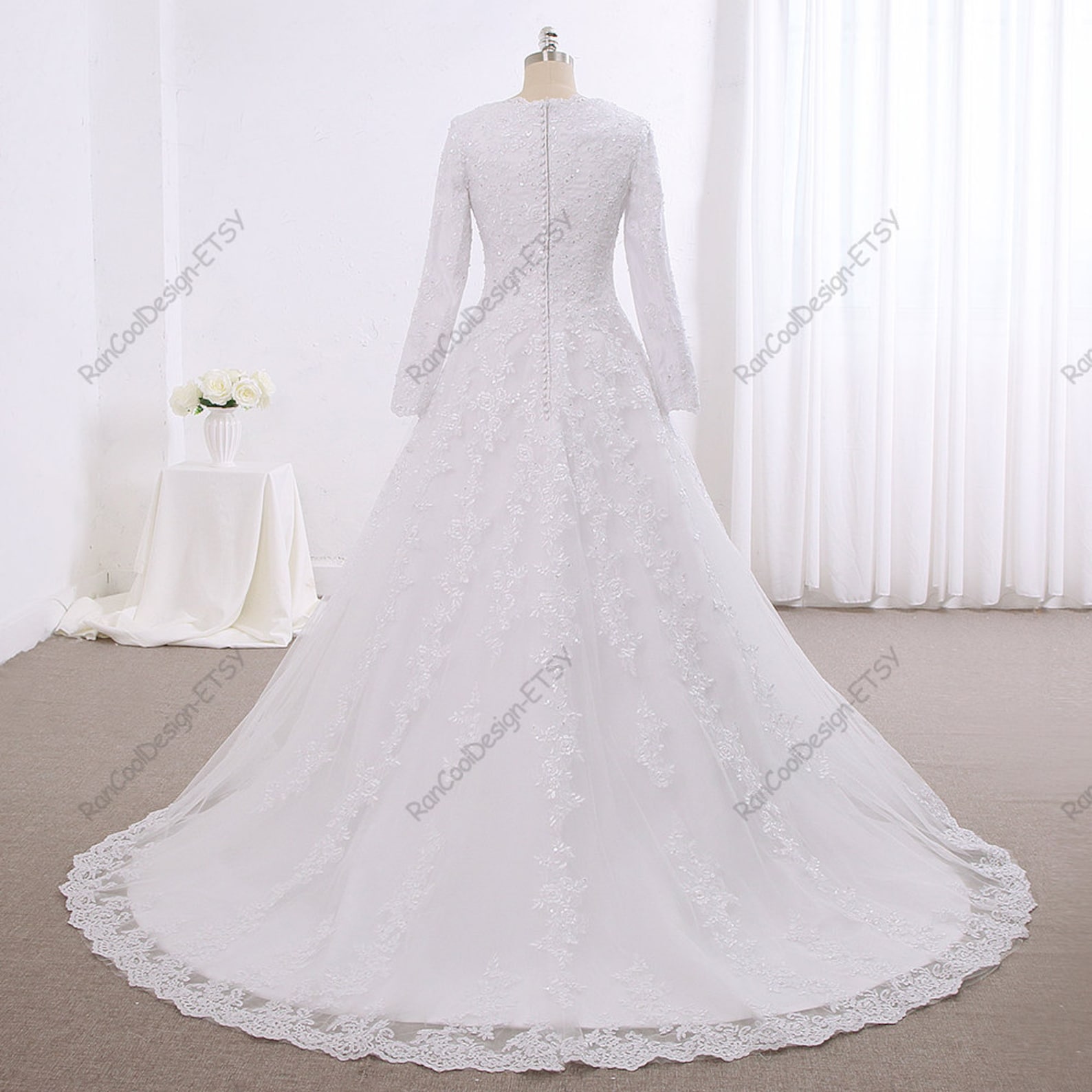 Vintage Muslim Sleeve Wedding Dress Chiffon Modest Floor Length Gown main image 1