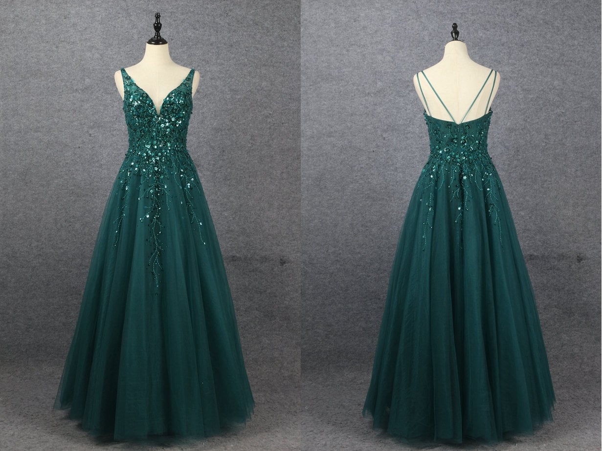 Green Prom Dress 2023 A-line One-shoulder Sleeveless Tulle With ...