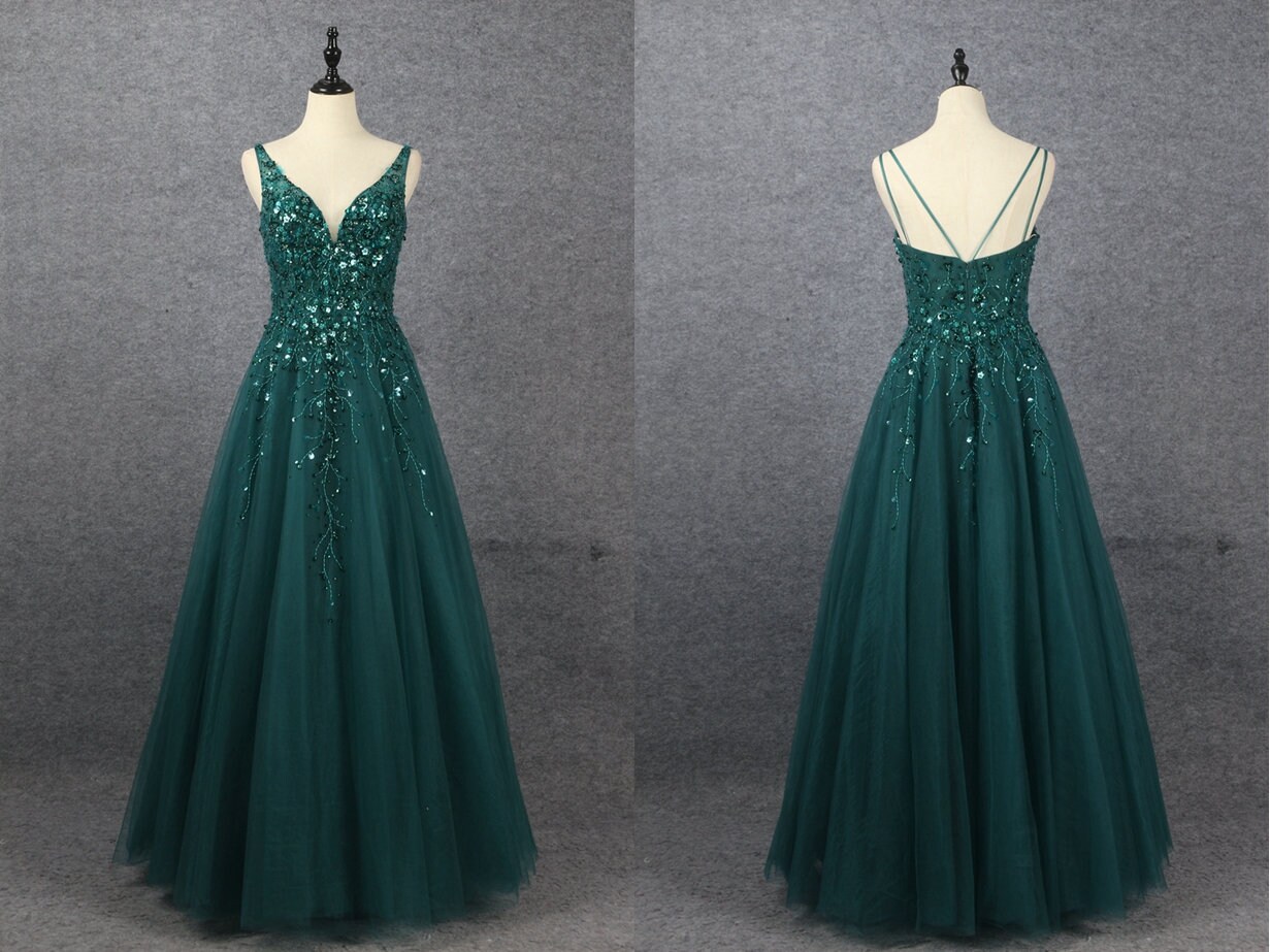 Green Prom Dress 2023 A-line One-shoulder Sleeveless Tulle With ...