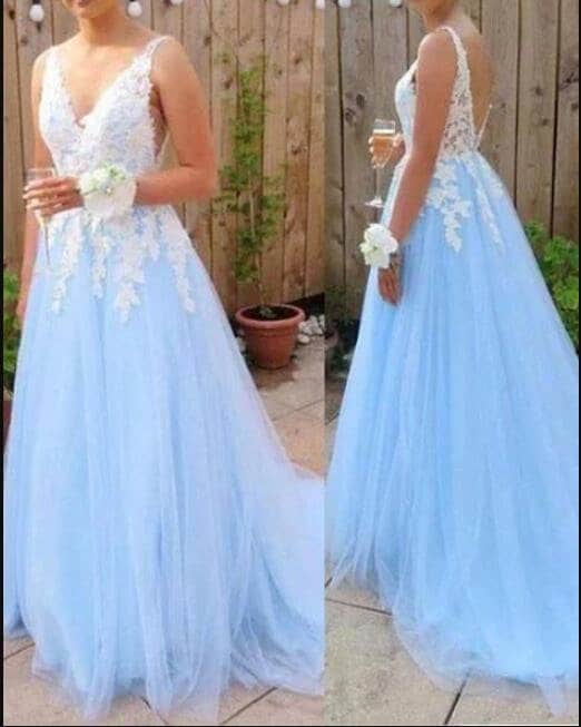 Sky Blue Tulle Prom Dress: A-line Lace Formal Gown - Etsy UK