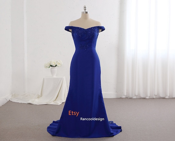 Royal Blue Mermaid Dress: Off-shoulder Formal Gown - Etsy Norway
