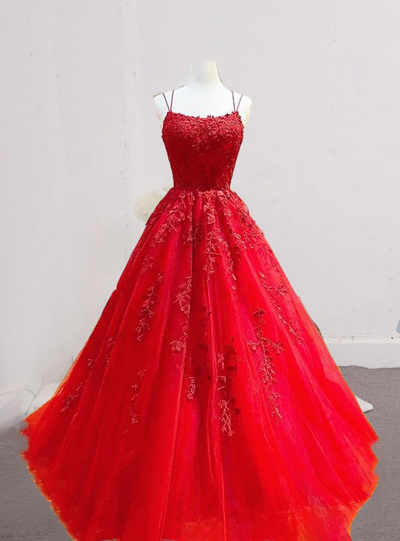 Red Princess Lace Prom Dress Corset Back Formal Dress for Etsy