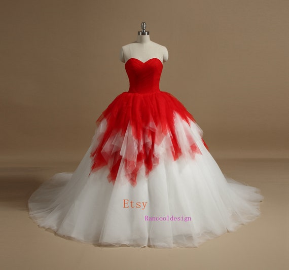 red and white princess wedding dresses Champagne Ball Gown Tulle Red Lace Appliques Short Sleeve Wedding Dress