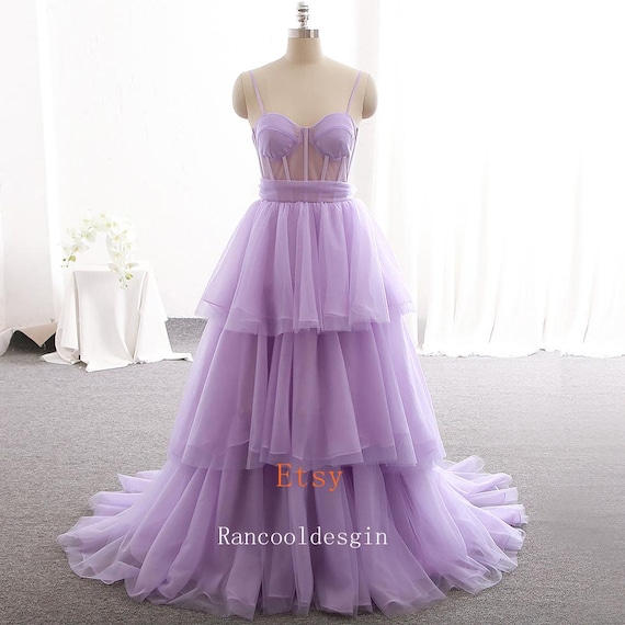 Lilac Prom Dresses Layered Skirt Skirt Wedding Party Dress Formal Dress Girl Dress Long Homecoming Dress Custom Size and Color Etsy UK