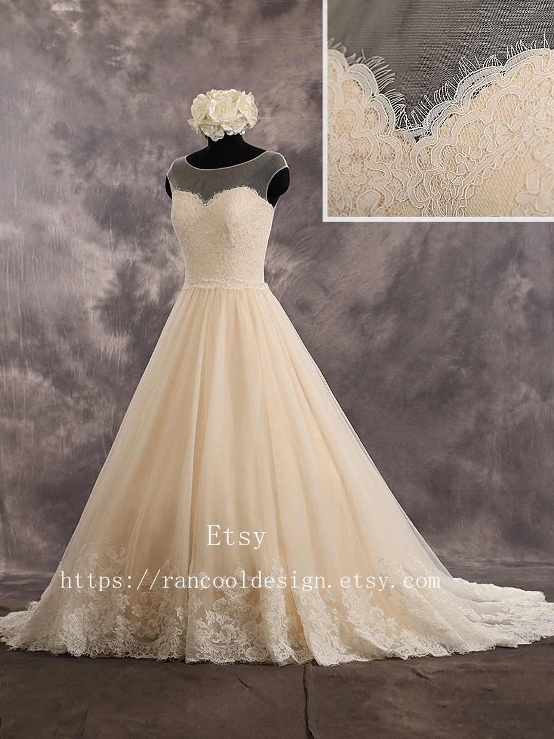 Champagne A Line Embroidered Floral Midi Wedding Guest Dress main image 0