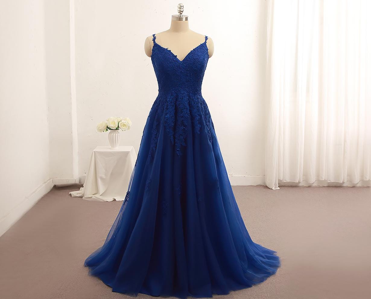 Navy Tulle Prom Dress: Lace-up Back, A-line Formal Gown - Etsy