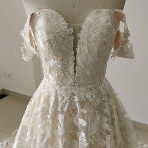Off-the-shoulder Neckline Wedding Dress with Lace Back
