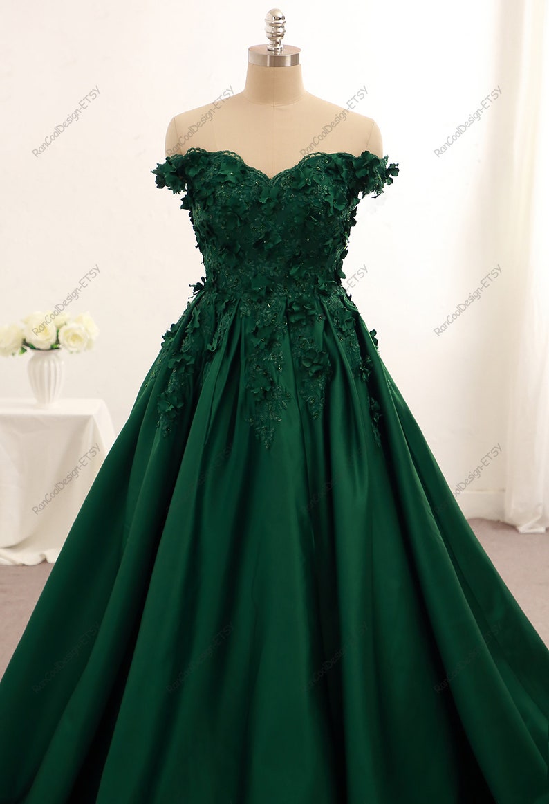 Green Prom Dress off the Shoulder Straps Ball Gown Graduation - Etsy