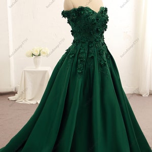 Green Prom Dress off the Shoulder Straps Ball Gown Graduation Party ...