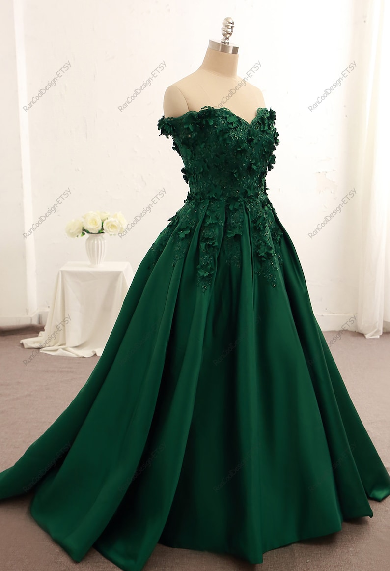 Green Prom Dress off the Shoulder Straps Ball Gown Graduation - Etsy