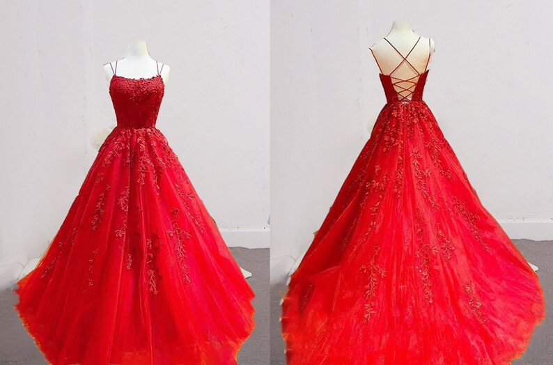 Red Princess Lace Prom Dress Corset Back Formal Dress for Etsy