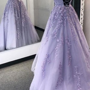 Lilac Girls Prom Dress Lace up Back Ball Gown Graduation Party Dress ...