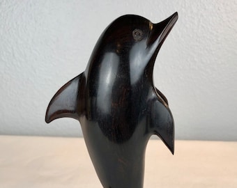 Ironwood Dolphin Sculpture - 7 1/2 Inches Tall - Vintage Dolphin Statue