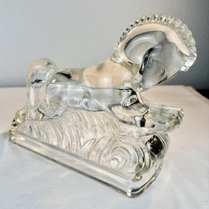 Vintage Galloping Horse Clear Glass Bookend - MCM L.E. Smith Art Deco Style Glass Horse Sculpture Bookend - Equestrian Shelf Art