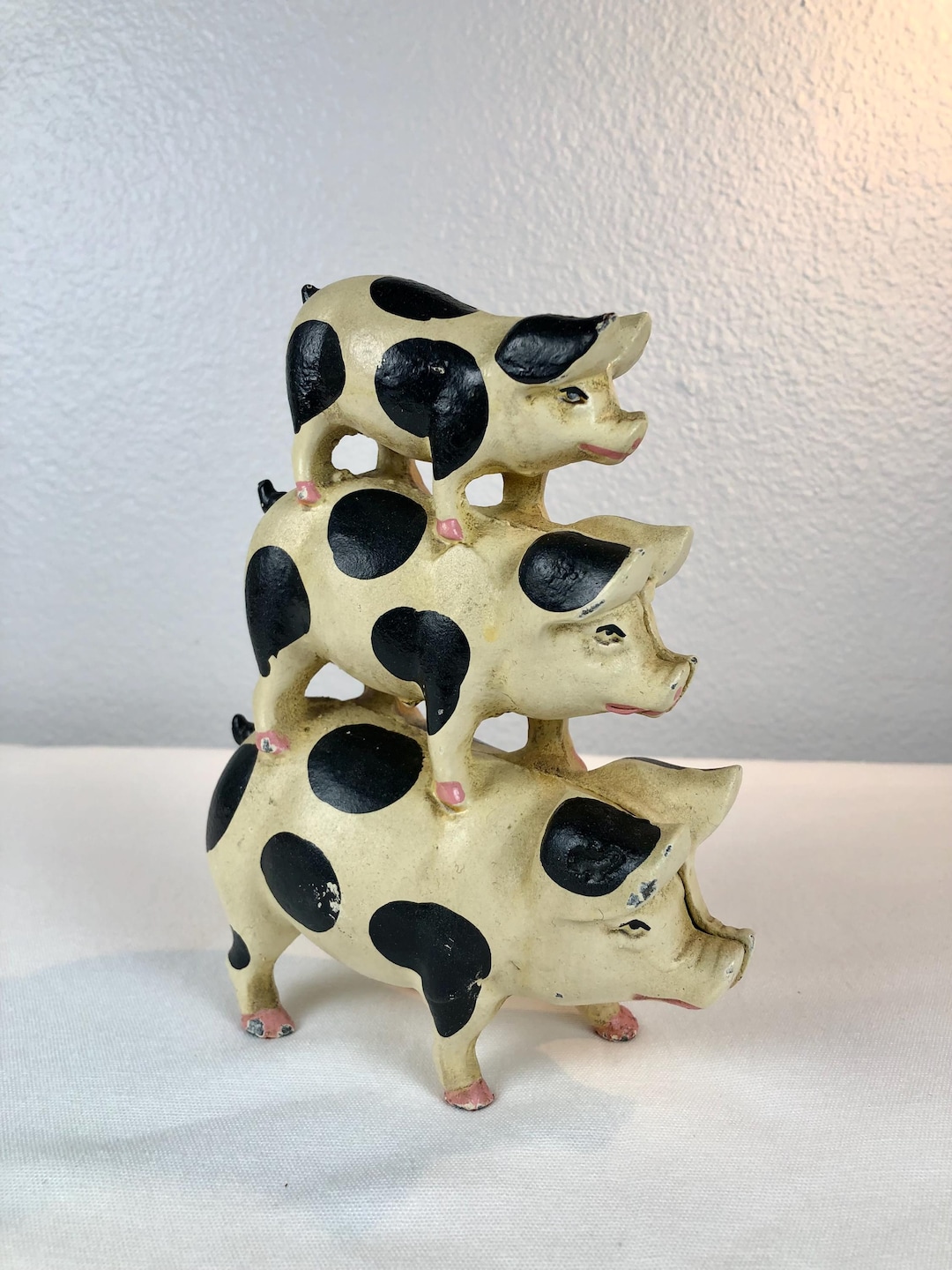 Cast Iron Three Pigs Door Stop - Vintage Black and White