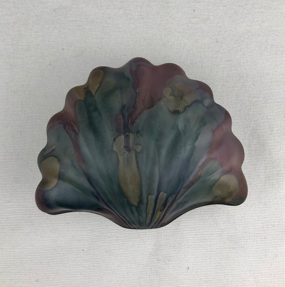 Vintage Reuven Glass Hand Painted Clam Shell Box … - image 1