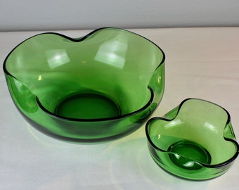 Vintage Anchor Hocking Emerald Green Glass Chip and Dip Set - MCM Entertaining