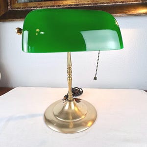 1940s Brass Banker&#39;s Lamp with Green Shade - MCM Desk Lamp