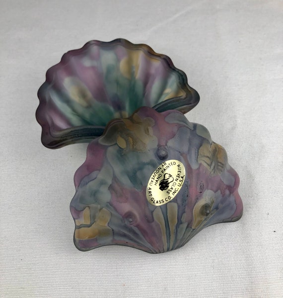 Vintage Reuven Glass Hand Painted Clam Shell Box … - image 3