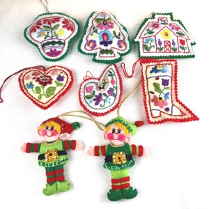 Vintage Bucilla Felt Ornaments - Elves, Tree, House, Heart, Dove, Shoe/Stocking, Bell - Vintage Christmas Tree Decorations - MCM Christmas