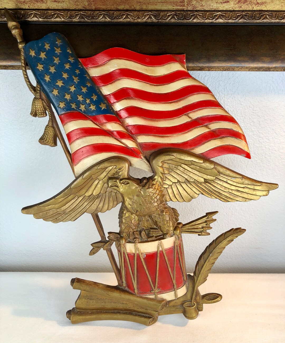 Gold Eagle With American Flag Drum Scroll and Quill by Sexton Etsy