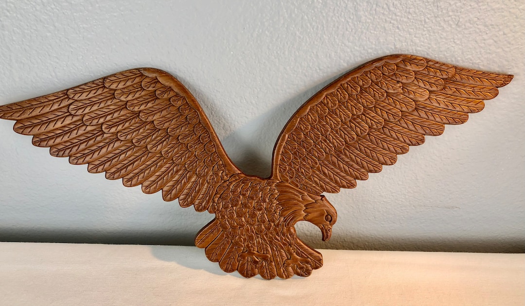 Carved Wooden Eagle Wall Hanging Eagle Art Americana Patriotic Wall Art Military Gift Gifts for