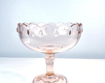 Vintage Indiana Pink Glass Pedestal Bowl: Garland Teardrop Serving Dish