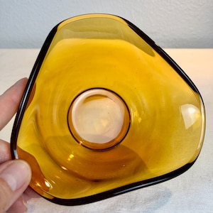 Vintage Amber Glass Dip Bowl: Three-Sided Condiment Dish