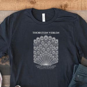 Thorstein Veblen Peacock Feather Woodcut Tee Dark Academia Economist Shirt