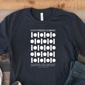 Gottfried Leibniz Philosopher Woodcut Tee Binary Code Dark Academia Math Shirt