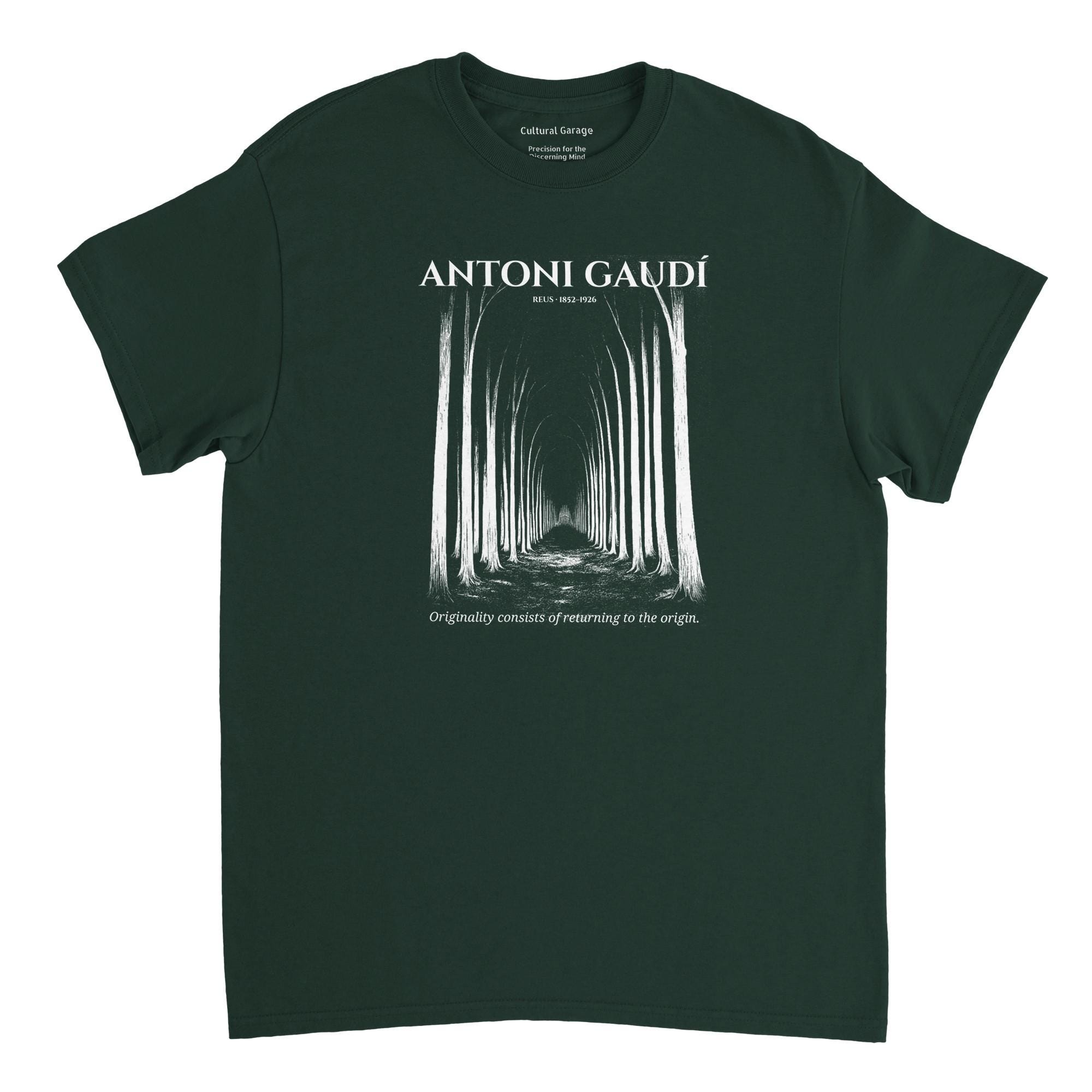 Antoni Gaudí T-shirt — Woodcut Art Print, Architecture Gift, Dark