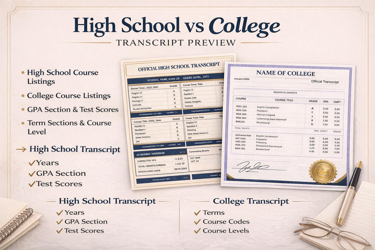 Transcript Templates Events Editable Transcript Template Bundle | High School & College Transcript ...