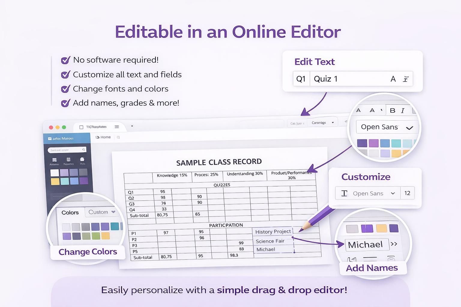 Editable Class Record Template | Teacher Gradebook Spreadsheet ...