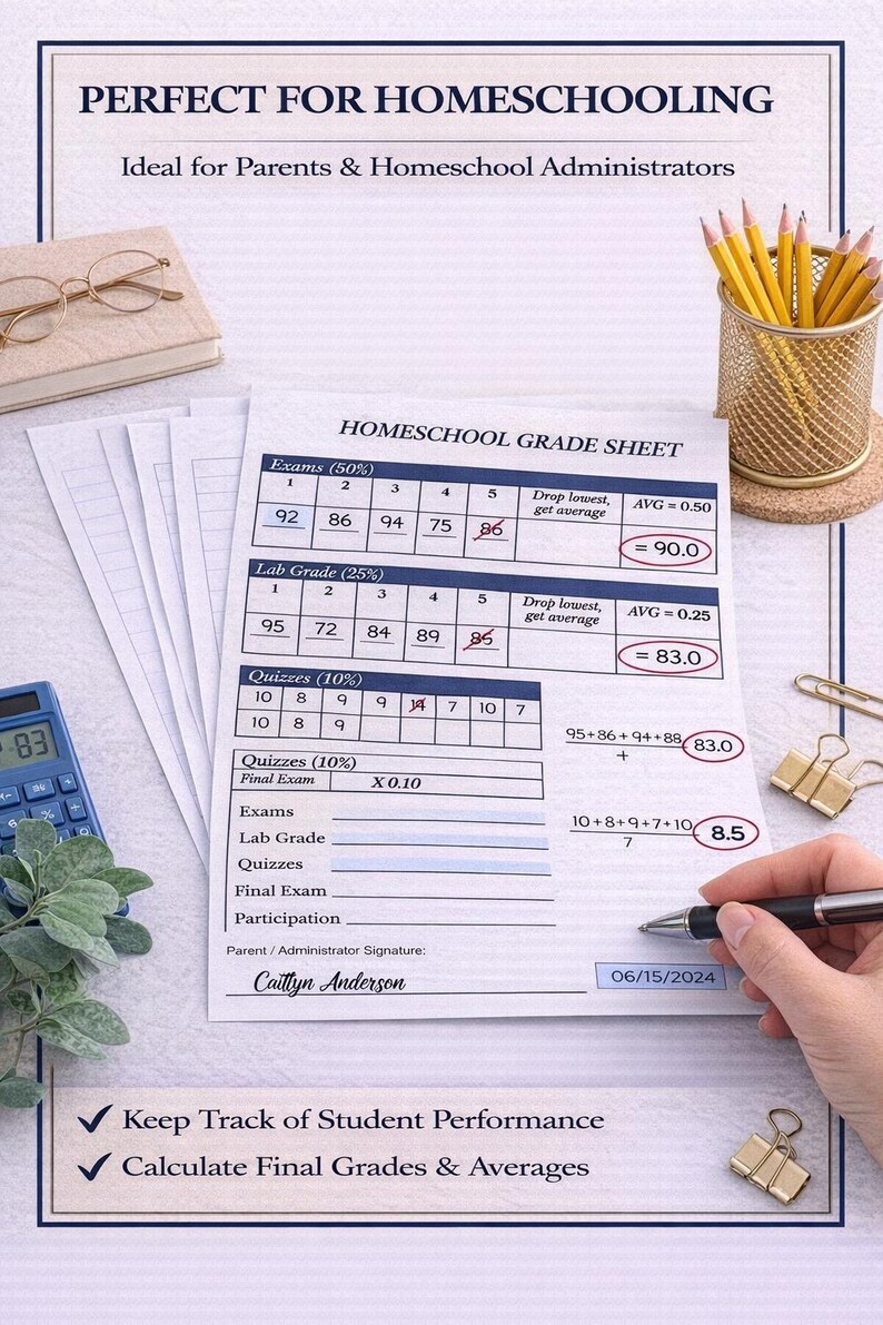 Homeschool Grade Sheet Printable | Student Grade Tracker | Editable ...