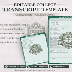Editable Transcript Template Canva | Academic Record Template | Student Course Record | College & High School Transcript Layout