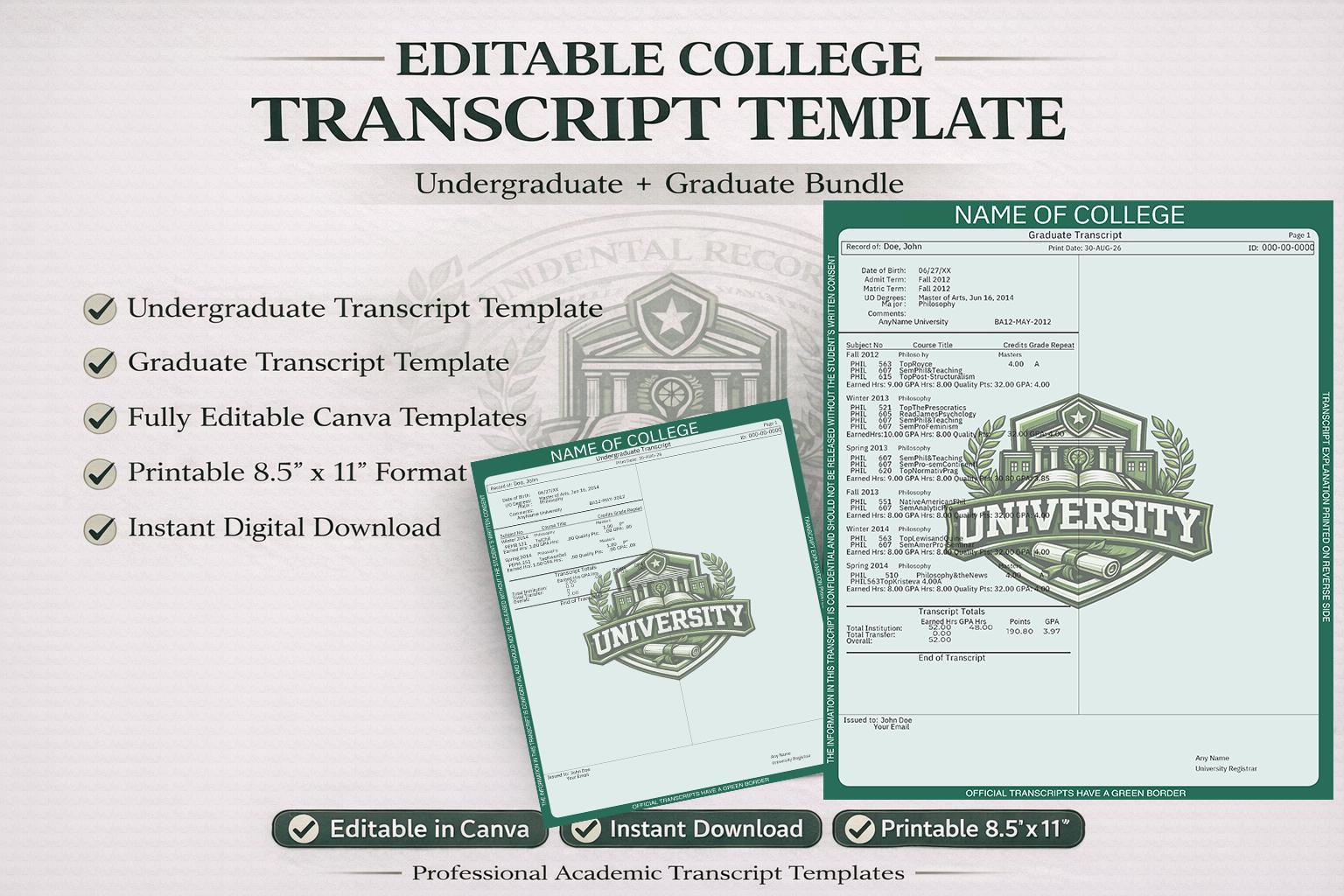 Transcript Layout Word Editable Transcript Template Canva | Academic Record Template | Student ...