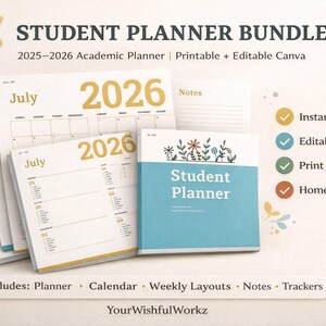 Student Planner Bundle 2025-2026 | Printable Academic Planner, Editable Canva Student Planner | Homeschool Planner, Weekly & Monthly Layouts