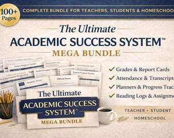 Ultimate Academic Success System Bundle, Teacher, Student, Homeschool Planner Mega Bundle, 100+ Pages, Grade Tracker, Attendance, Transcript