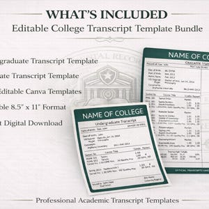 Bearbeitbare Transkriptvorlage Canva | Akademische Aufnahme Vorlage | Kursübersicht | College & High School Transkript-Layout Bild 2