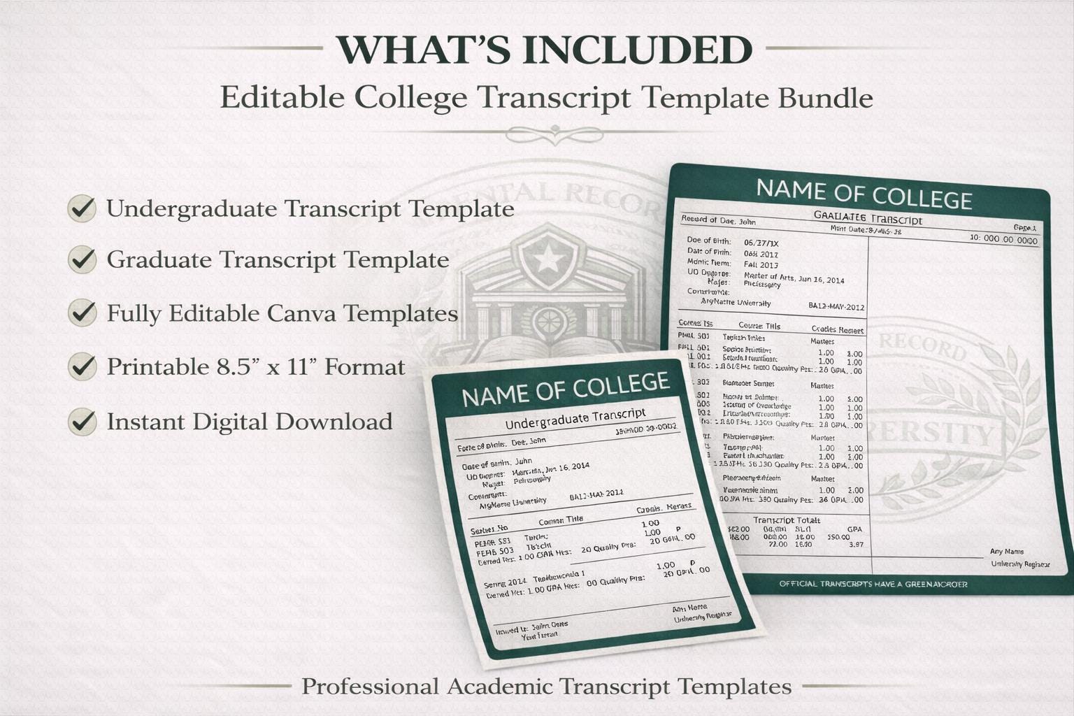 Editable Transcript Template Canva | Academic Record Template | Student ...