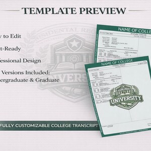 Bearbeitbare Transkriptvorlage Canva | Akademische Aufnahme Vorlage | Kursübersicht | College & High School Transkript-Layout Bild 6