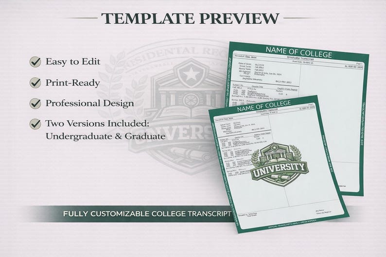 Bearbeitbare Transkriptvorlage Canva | Akademische Aufnahme Vorlage | Kursübersicht | College & High School Transkript-Layout Bild 6