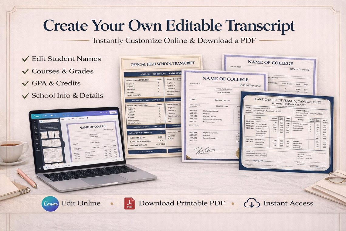 Editable Transcript Template Bundle | High School & College Transcript ...