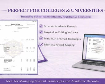 Bearbeitbare College-Transkriptvorlage - Professionelle Akademische Aufzeichnungen (Sofortiger Download)