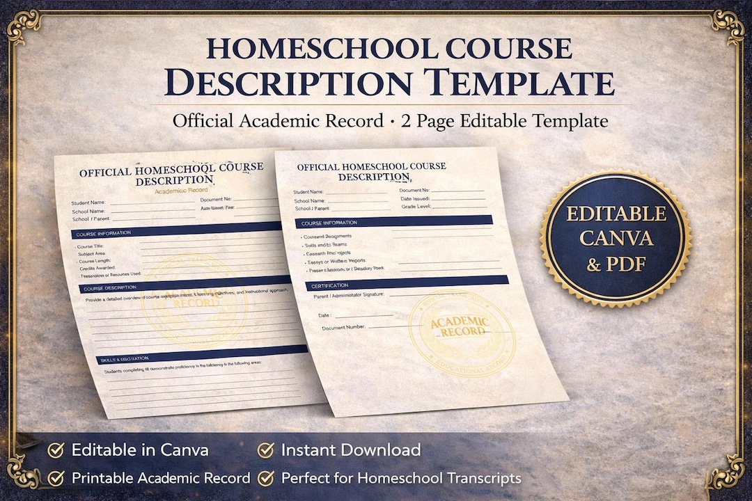 Homeschool Course Description Template Editable Canva & PDF | High ...