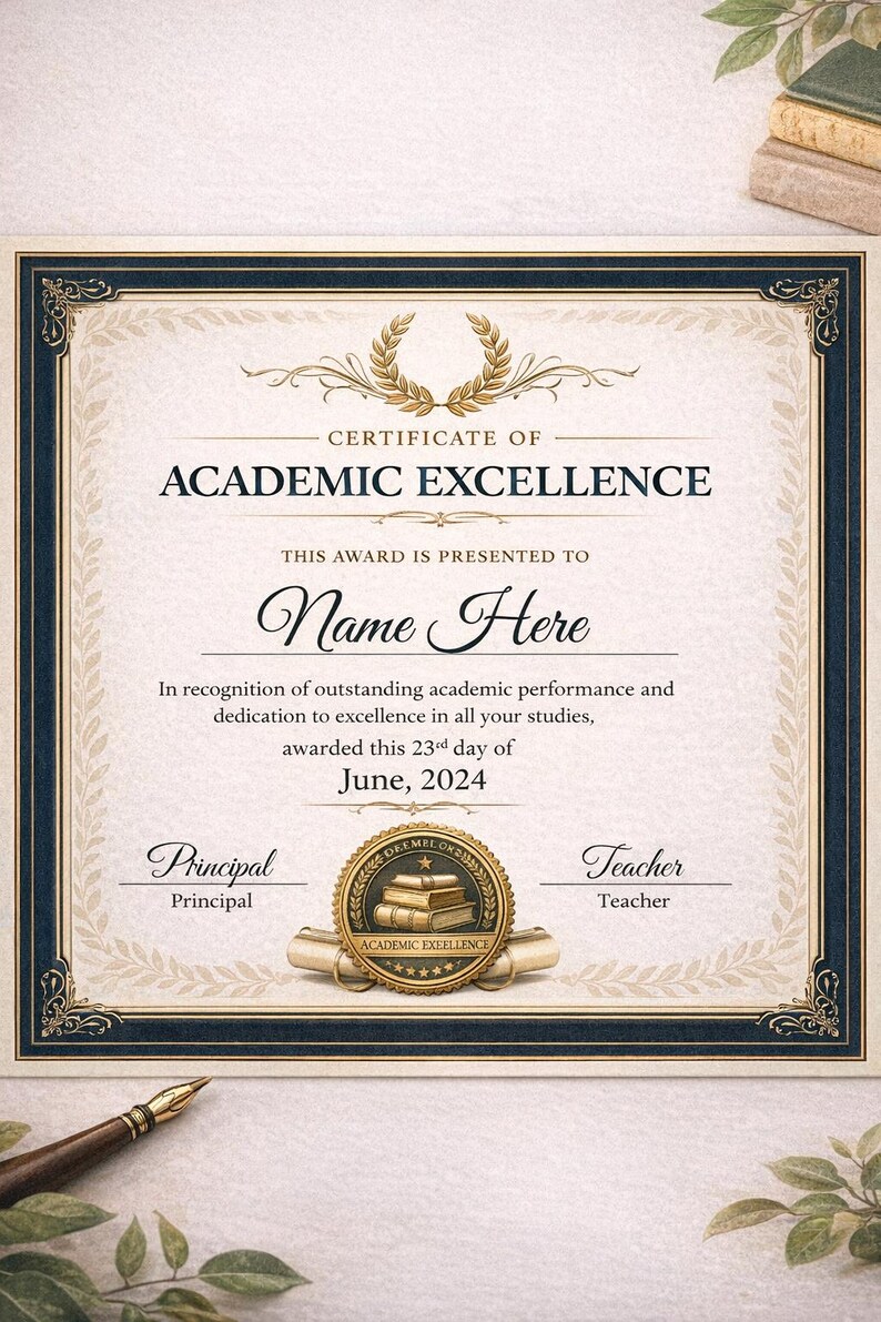 Academic Excellence Certificate Template Editable Canva, Printable ...