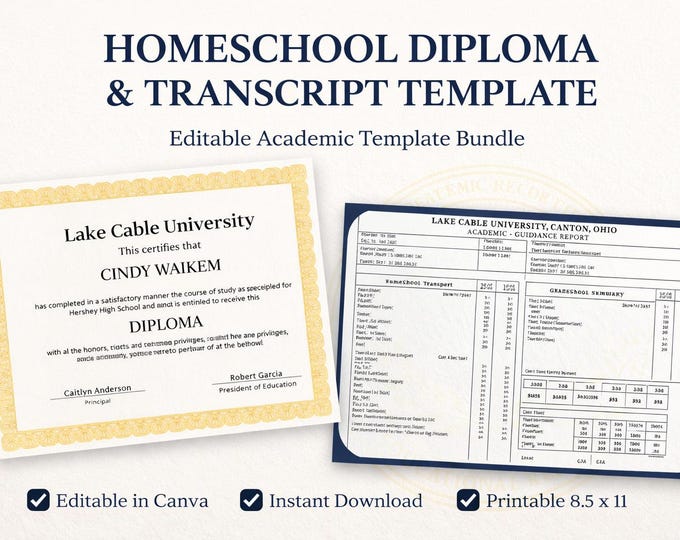 Editable Homeschool Diploma & Transcript Template | High School ...